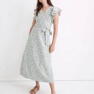 Madewell Sage Green Floral Ruffle Midi Dress